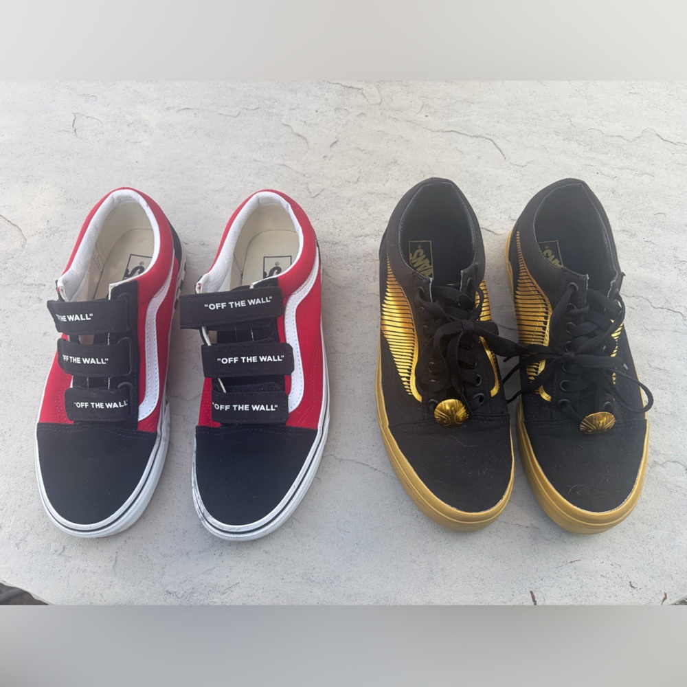 Vans Men’s Red & Black Velcro Sneakers and Black & Gold Lace-Ups
